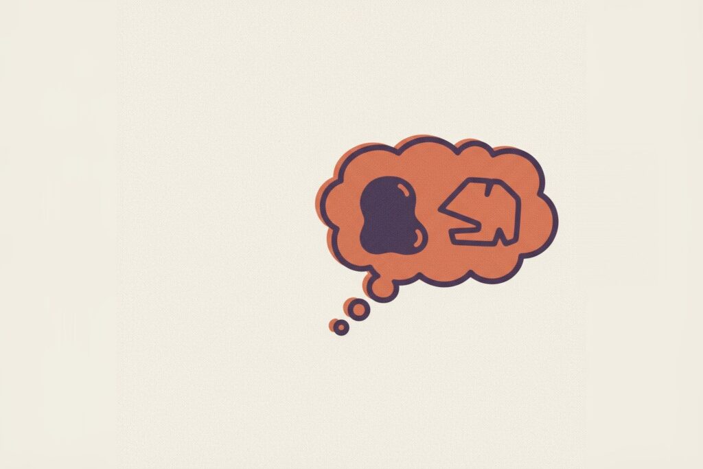 Thought bubble holding two contrasting shapes weighing the pros and cons of Invisalign for adults